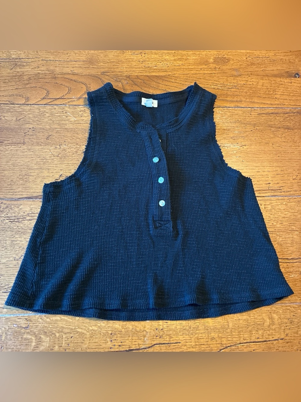 aerie Black Ribbed Henley Tank Top